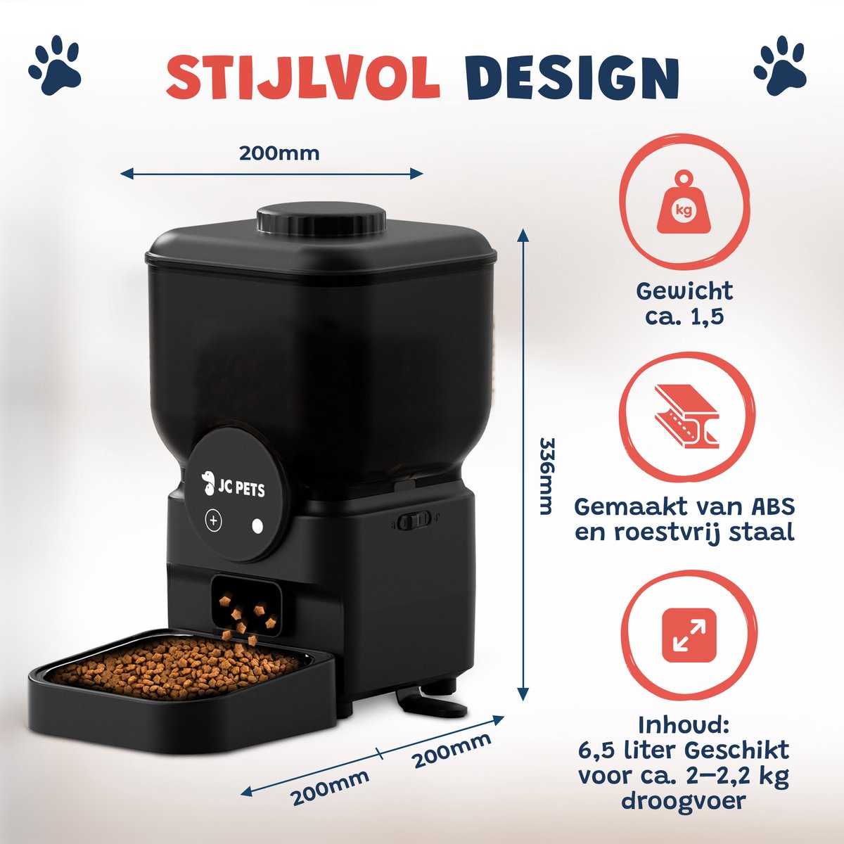 JC Pets Draadloze Automatisch Voederbak voor Kat en Hond - Voerbak dispenser 6,5L - Oplaadbare Voerautomaat voor Katten en Honden - Automatische Voerdispenser met App & Wifi – Mat Zwart thumbnail 3