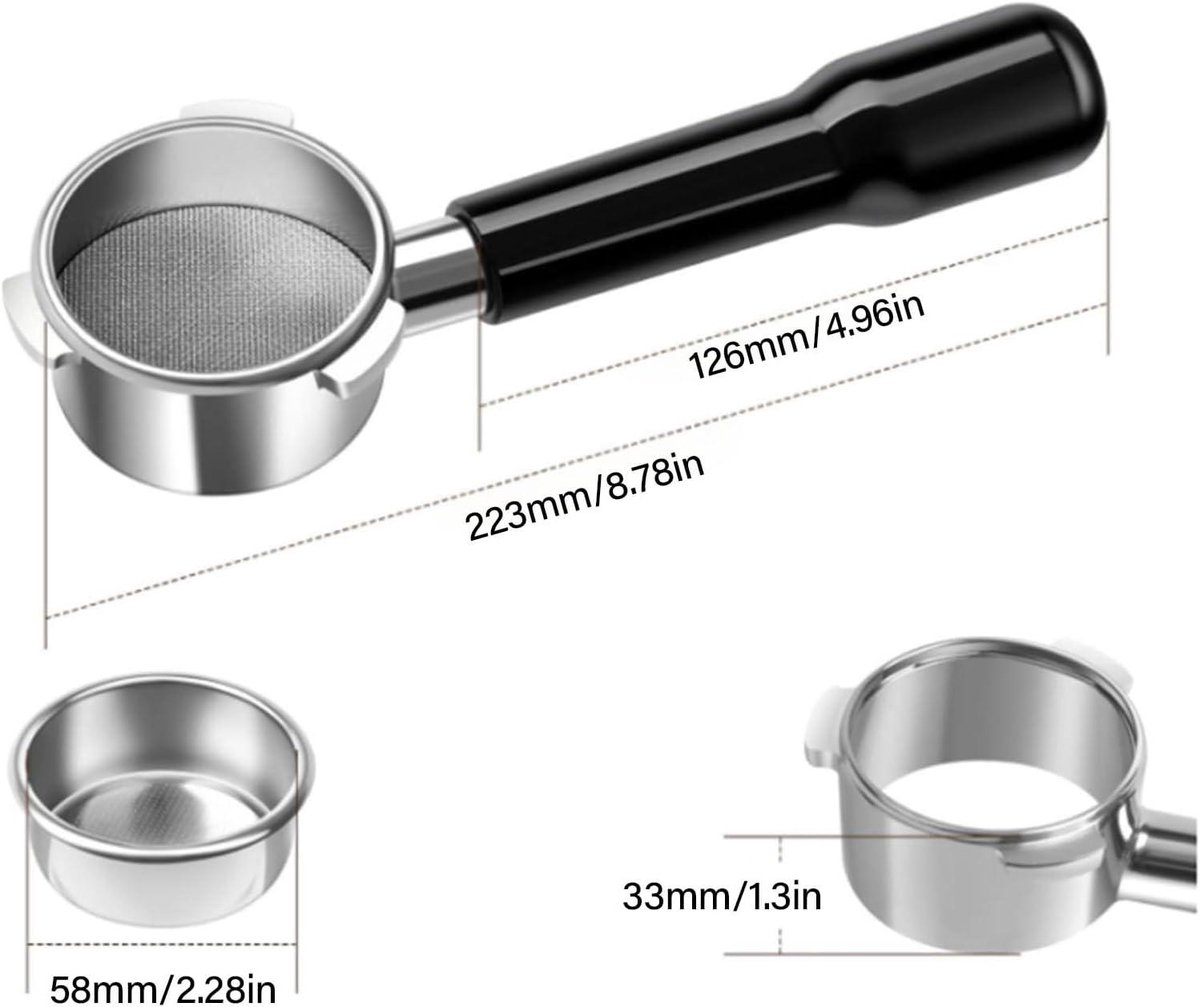 3 Deurs Bodemloze Portafilter voor Koffiemachine in Zwart, 58mm Diameter