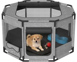 Huisdierenren / Puppyren & Kattenren – Waterafstotend & Ademend – Met Bovenklep, Zij-ingang en Opbergvakken – Grijs – 81 x 81 x 45 cm