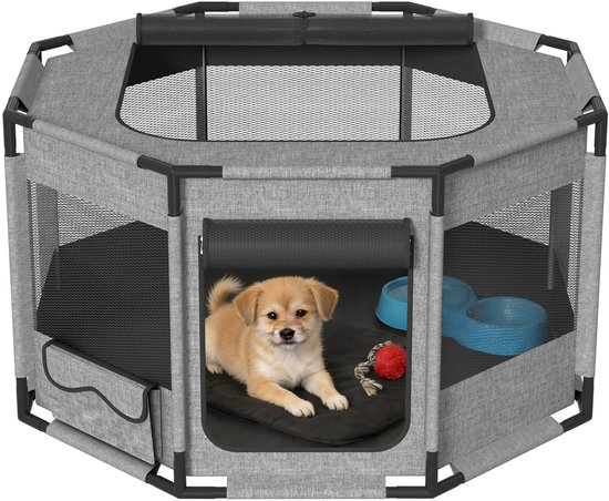 Huisdierenren / Puppyren & Kattenren – Waterafstotend & Ademend – Met Bovenklep, Zij-ingang en Opbergvakken – Grijs – 81 x 81 x 45 cm