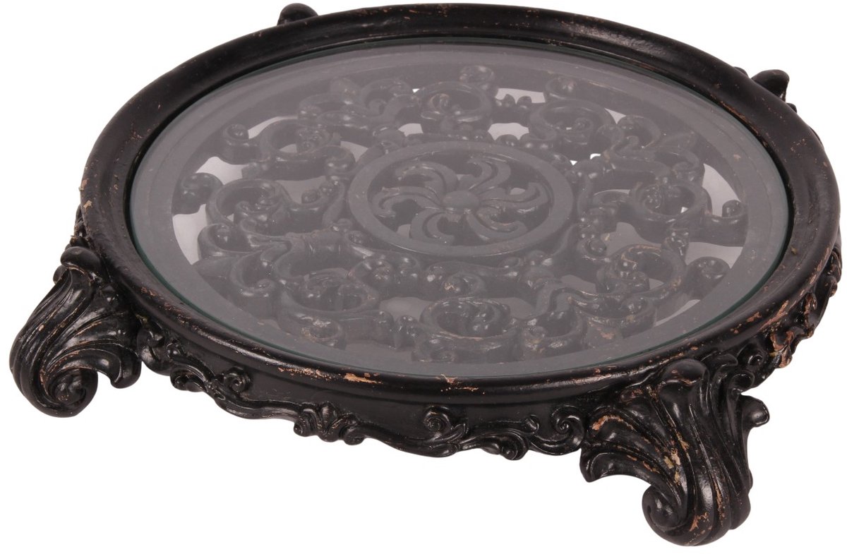 Baroque - Dienblad - Decoratief Plateau Rond 29 cm - Zwart - Resin - 5x29x29 - Polyresin