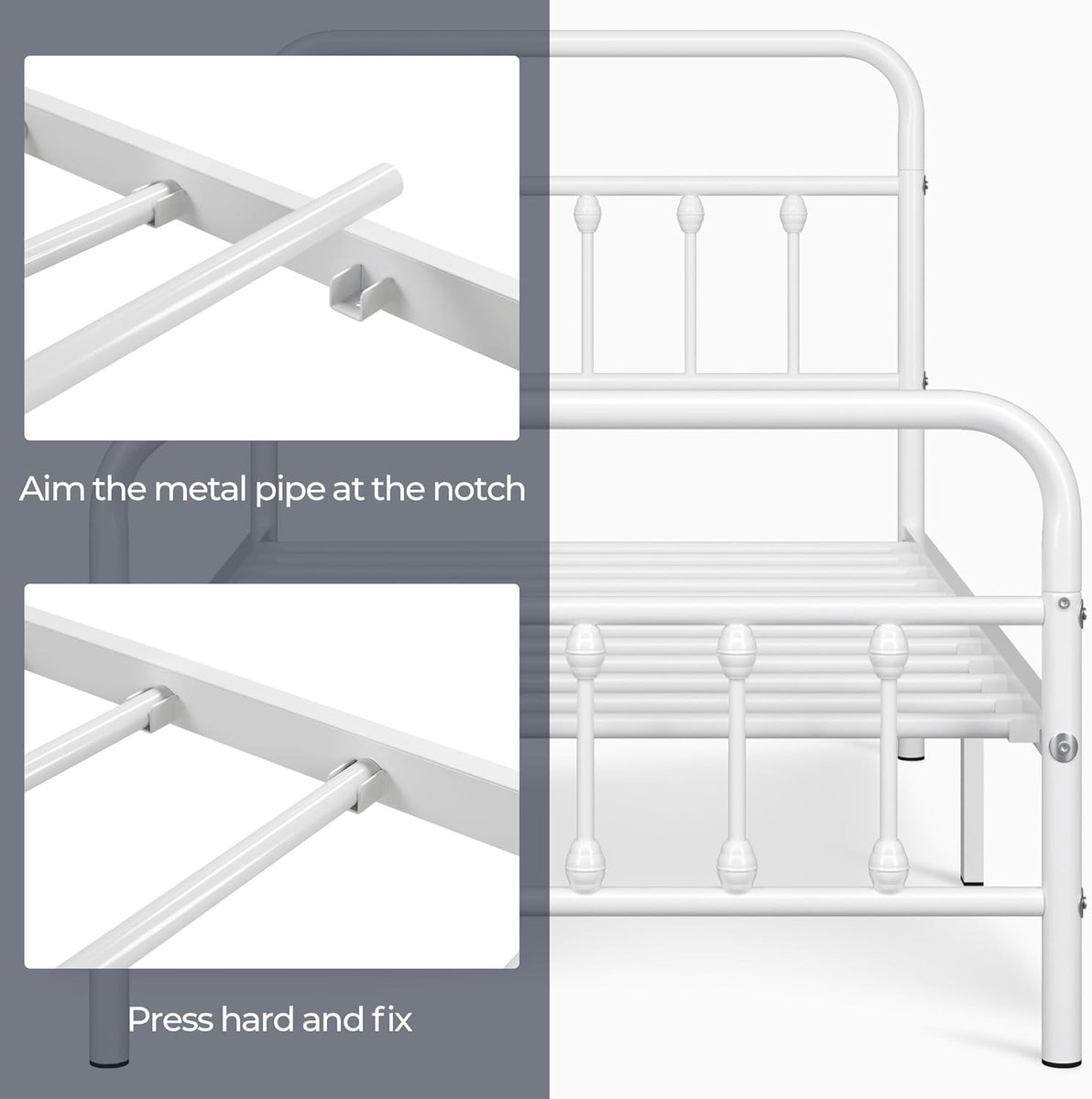 Metalen Bedframe 90x200 cm – Casa Serena Vintage Elegance – Wit Tienerbed met lattenbodem – Modern Logeerbed – Stabiel & Piepbestendig