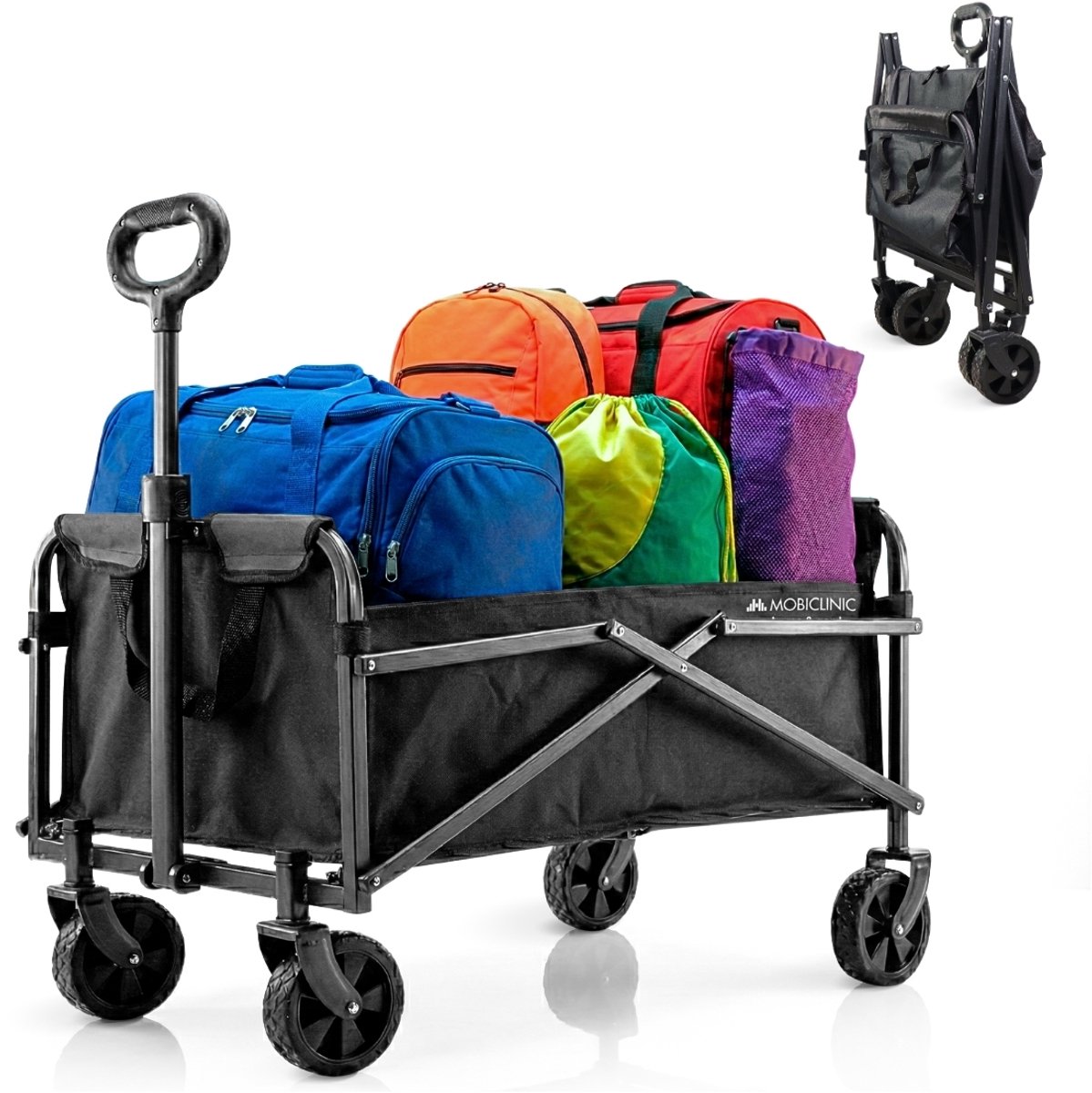 Mobiclinic Duna Basic - Bolderkar Opvouwbaar Luchtbanden - Opvouwbaar - Strandtuintransportwagen - Inhoud 60L - 80x46x36cm - Tot 80 kg draagvermogen - Brede 360º Wielen - Zwart