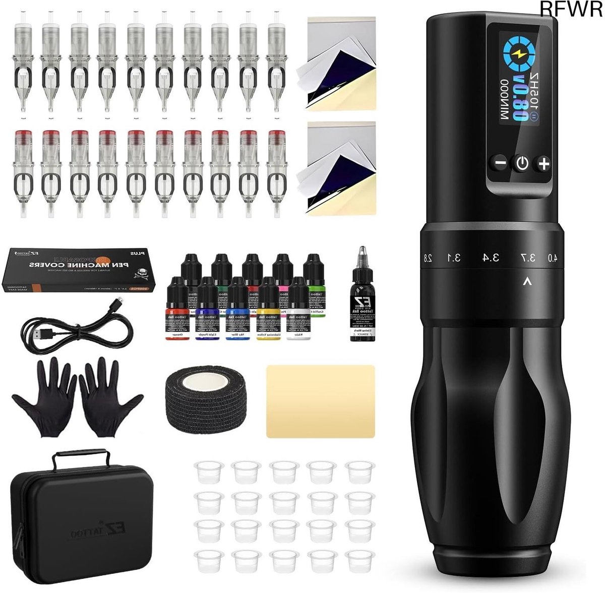 Tattoo Machine met Accessoires - Tattoo kit Draadloos - Complete Set - Ink