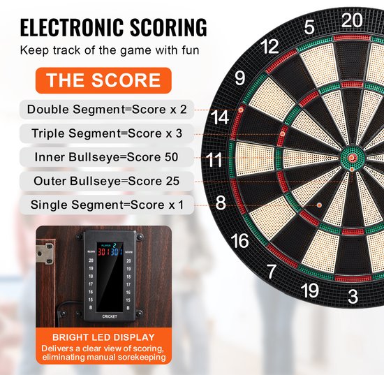 VEVOR Dartkastenset Dartbord 34,3cm Compleet Toebehoren Elektronische Party van Merkloos — afbeelding 3