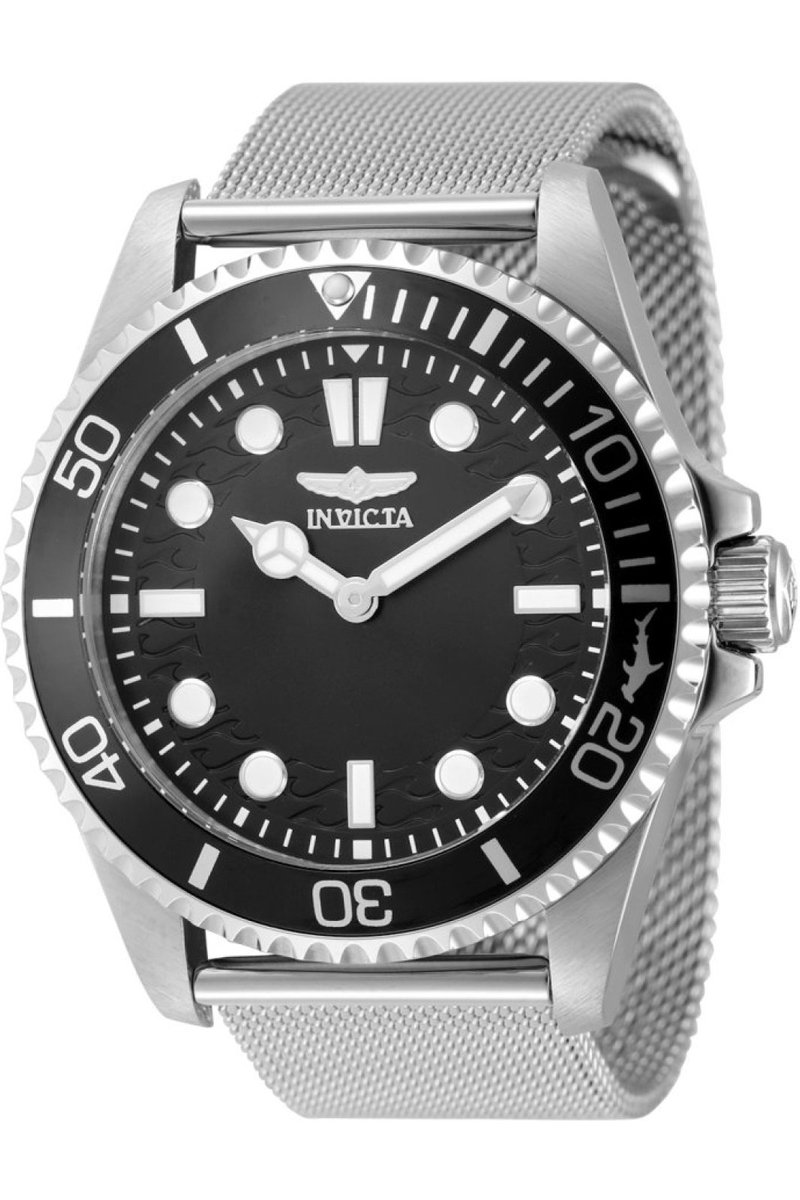 Invicta Pro Diver 49685 Heren Horloge - Waterdicht - Analoog - Quartz Uurwerk - Roestvrij Staal met zwarte Wijzerplaat - 43mm