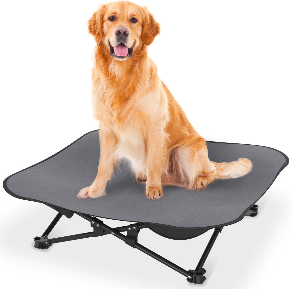 Verhoogd hondenbed 87x87x33cm Opvouwbare hondenligstoel Tuinhondentent met antislipvoetjes Ademend dierenbed Draagvermogen voor buiten tot 60KG Campingbed voor honden en katten NAIZY