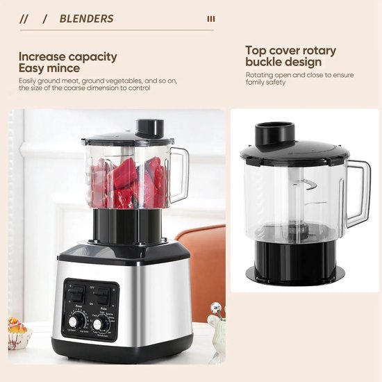 Delightness 3-in-1 Elektrische Blender - Blender Smoothie - Smoothie Maker - Keukenmachine - Blenders - 9500W - 3L+1,5L+0,5L - Wit van Merkloos — afbeelding 3
