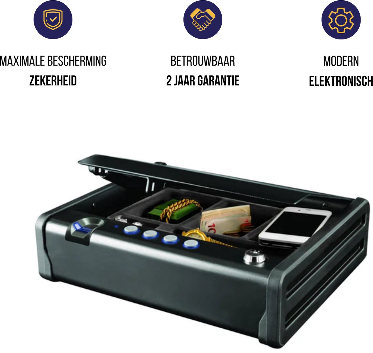 MasterLock Biometrische Kluis - Staal - Inclusief Bevestigingsmateriaal en 2 sleutels- MLD08EB
