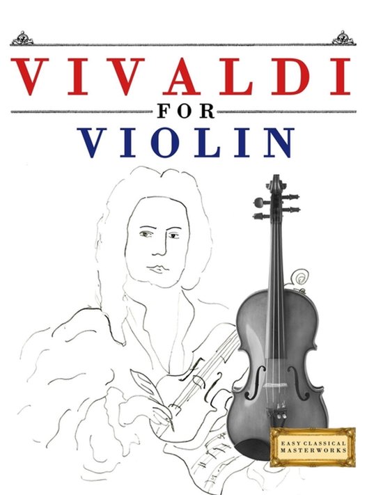 Vivaldi voor viool: boek met een schets van Vivaldi en een viool.