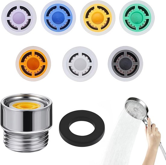 Économiseur d'eau de douche - Ensemble limiteur de débit 9 pièces - Limiteur de débit universel pour pomme de douche - Accessoire économe en eau G1/2 - 4L à 12L par minute - Économie d'eau salle de bain - Ensemble d'économie d'eau et d'énergie
