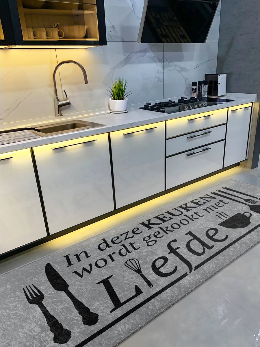 De Groen Home Keukenloper 65x180cm Vloerkleed - Knus Koken collectie - Wasbaar Antislip - Laagpolig Vuilafstotend & Zacht Tapijt