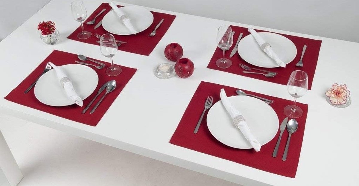 Candala - Placemat placemat 4 stuks ca. 46 x 36 cm van katoen vele kleuren (wijnrood)