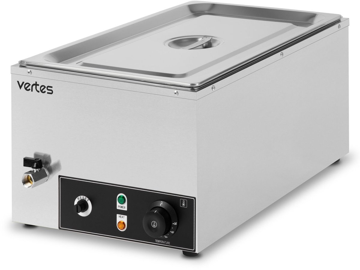 VERTES Voedselwarmer Buffetwarmer Warmhoudbak Voor voedsel Elektrisch 1000 W van roestvrij staal (incl. 1x 1/1 GN-bak met deksel voor 20,5 l, bain-marie waterbad, temperatuur traploos instelbaar van 0-85 °C)