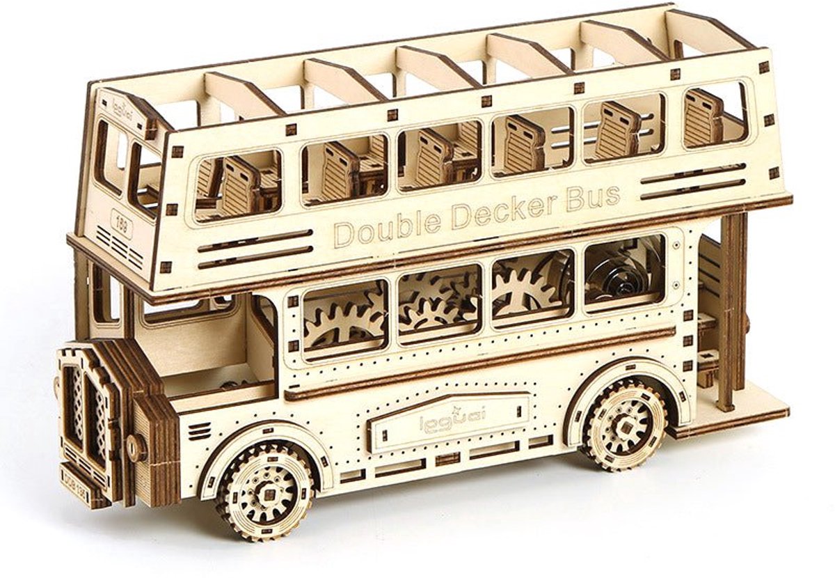 Dubbeldekker bus - 3D Puzzel met Handleiding - DIY - Miniatuur Modelbouw Hout Kinderen en Volwassenen - Houten bouwpakket - Assemblr