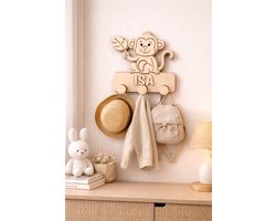 KinderKapstok Hout Kinderkamer – Wandkapstok Babykamer met Naam – Aap kapstok – Origineel Kraamcadeau Verjaardagcadeau Baby / Kind