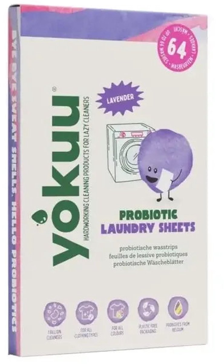 YOKUU Probiotische Wasstrips - 64 Wasbeurten - Lavendel Geur - Reis Wasmiddel - Ultra Geconcentreerd en Voorgedoseerd - Ecologisch Wasproduct