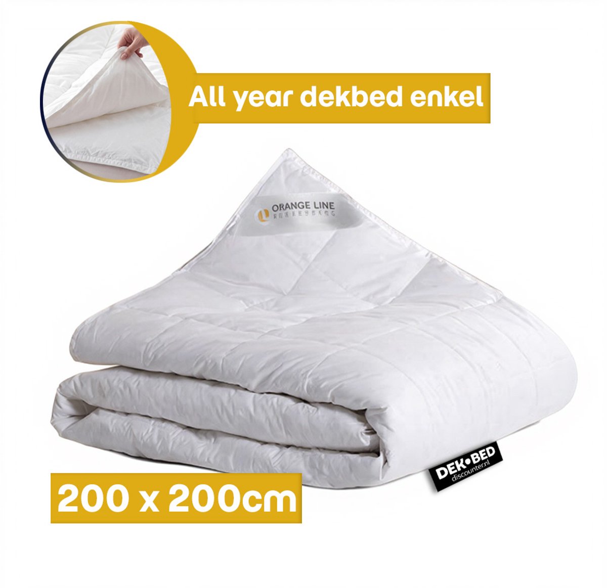 Dekbed-Discounter - Orange Line Dekbed 200 x 200 cm - Alle seizoenen - Wasbaar op 60 graden - Anti-allergisch - Wit