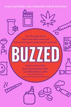 De cover van het boek "BUZZED" met illustraties van drugs en de tekst "FULLY REVISED AND UPDATED SIXTH EDITION".