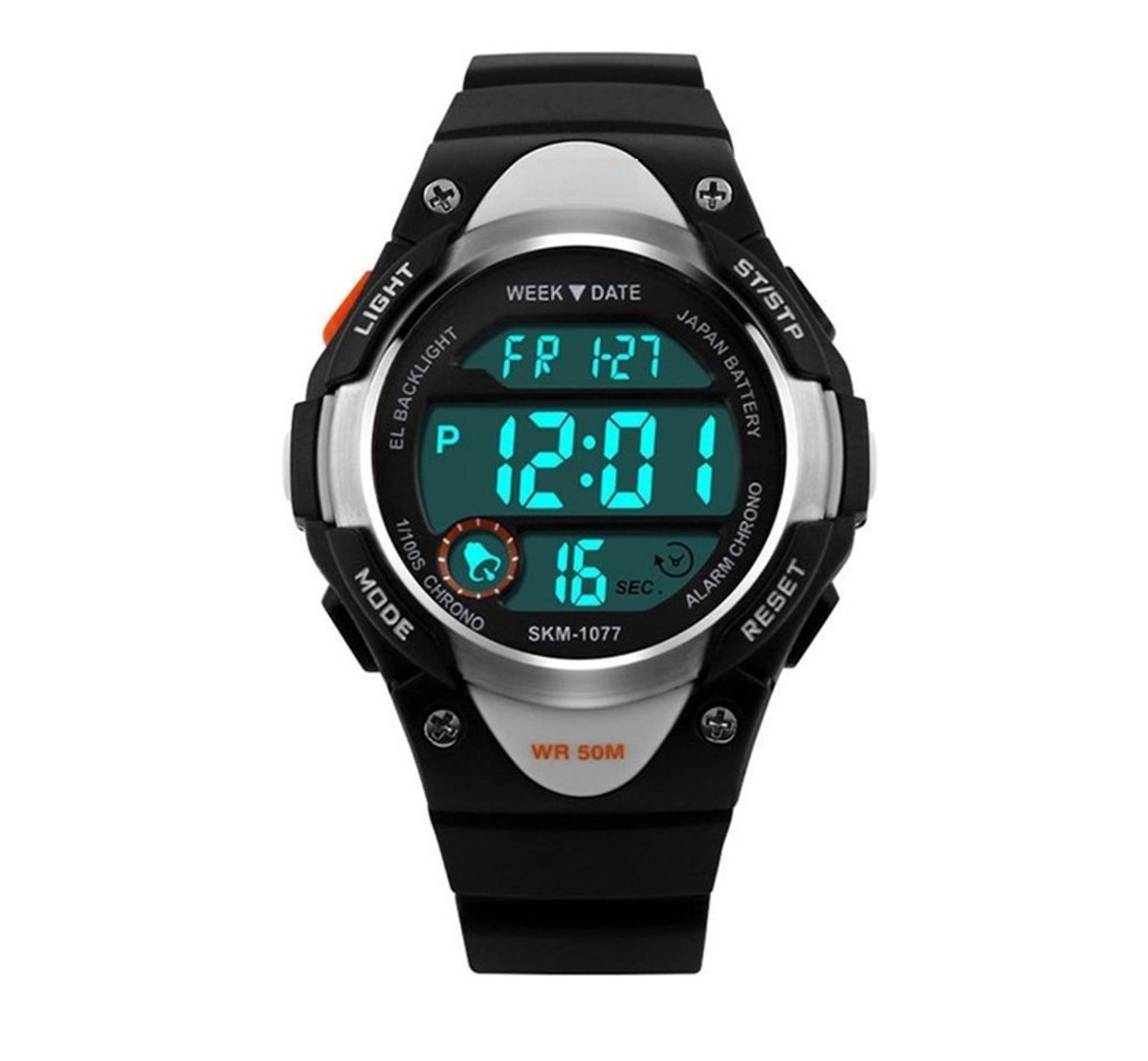 Kinderhorloge Chrono - Stopwatch - Alarm - Digitaal Horloge - Zilver Look - Ø37mm