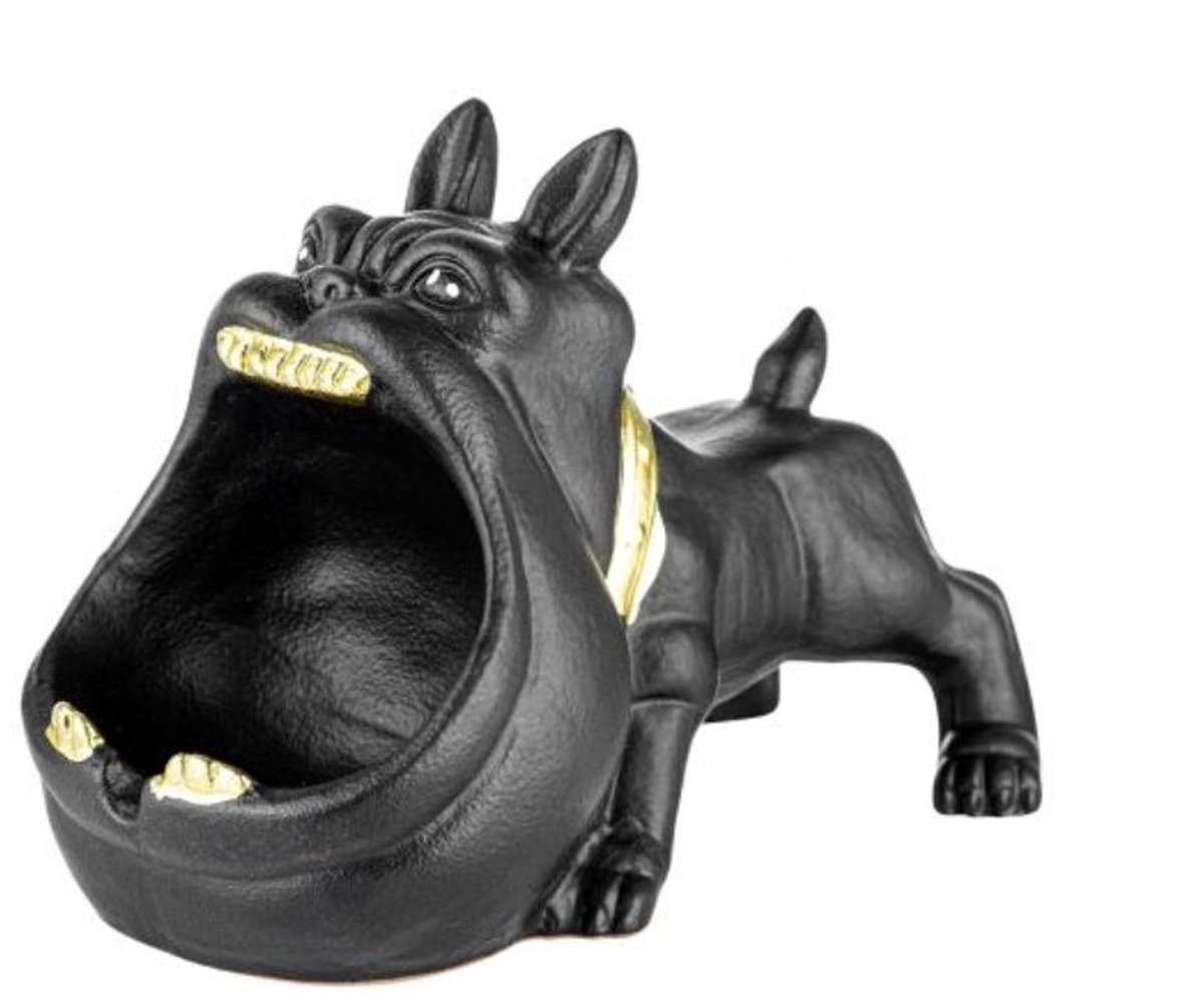 Asbak Keramiek - Dog standing - brown with gold teeth - 16.3x11.4x13.6 cm