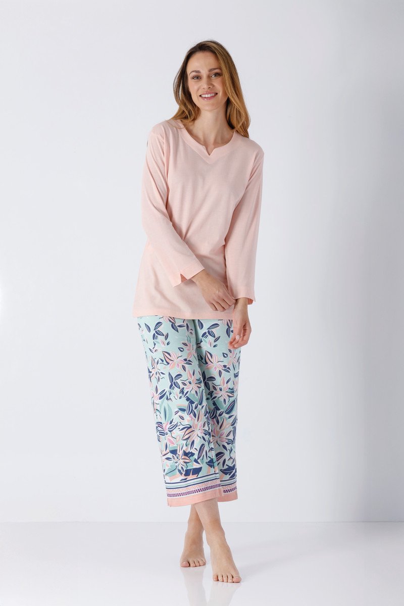 Hajo dames pyjama roze blauw en bloemen - Roze - Maat - 40/42