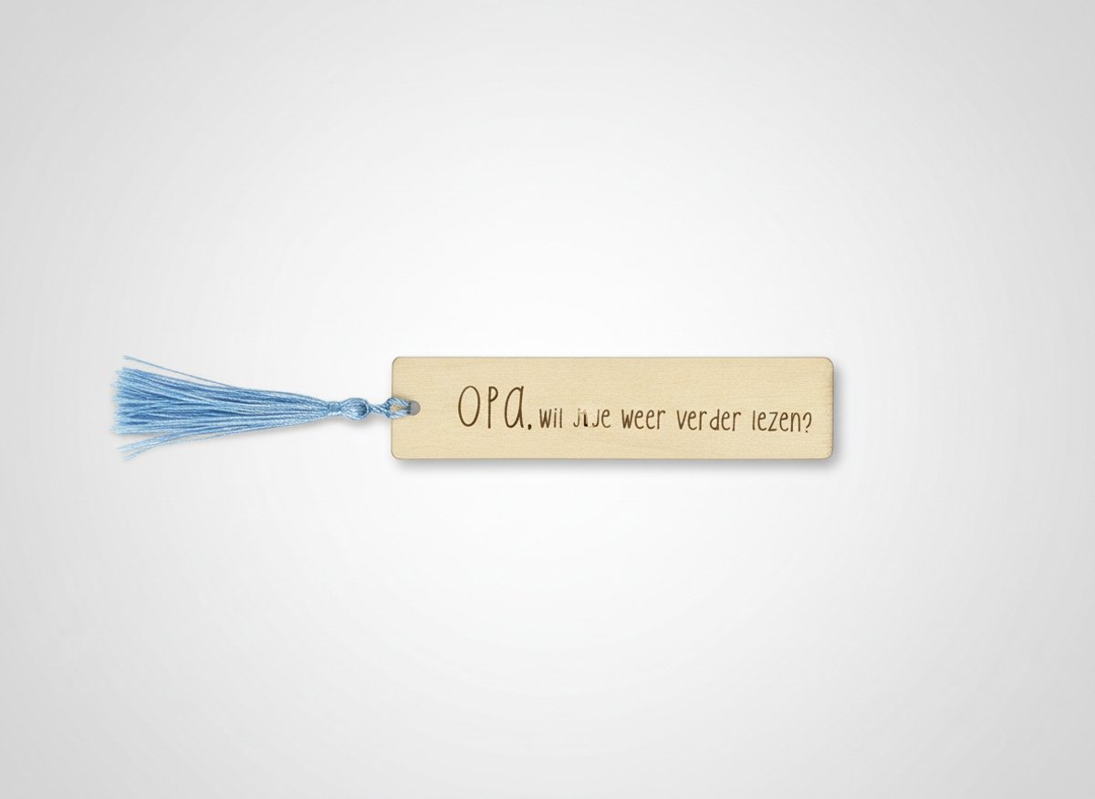 Hip met Pit Creaties Boekenlegger Opa - Houten met flos - 9x3 cm - "Wil je weer verder lezen?" - Cadeau opa