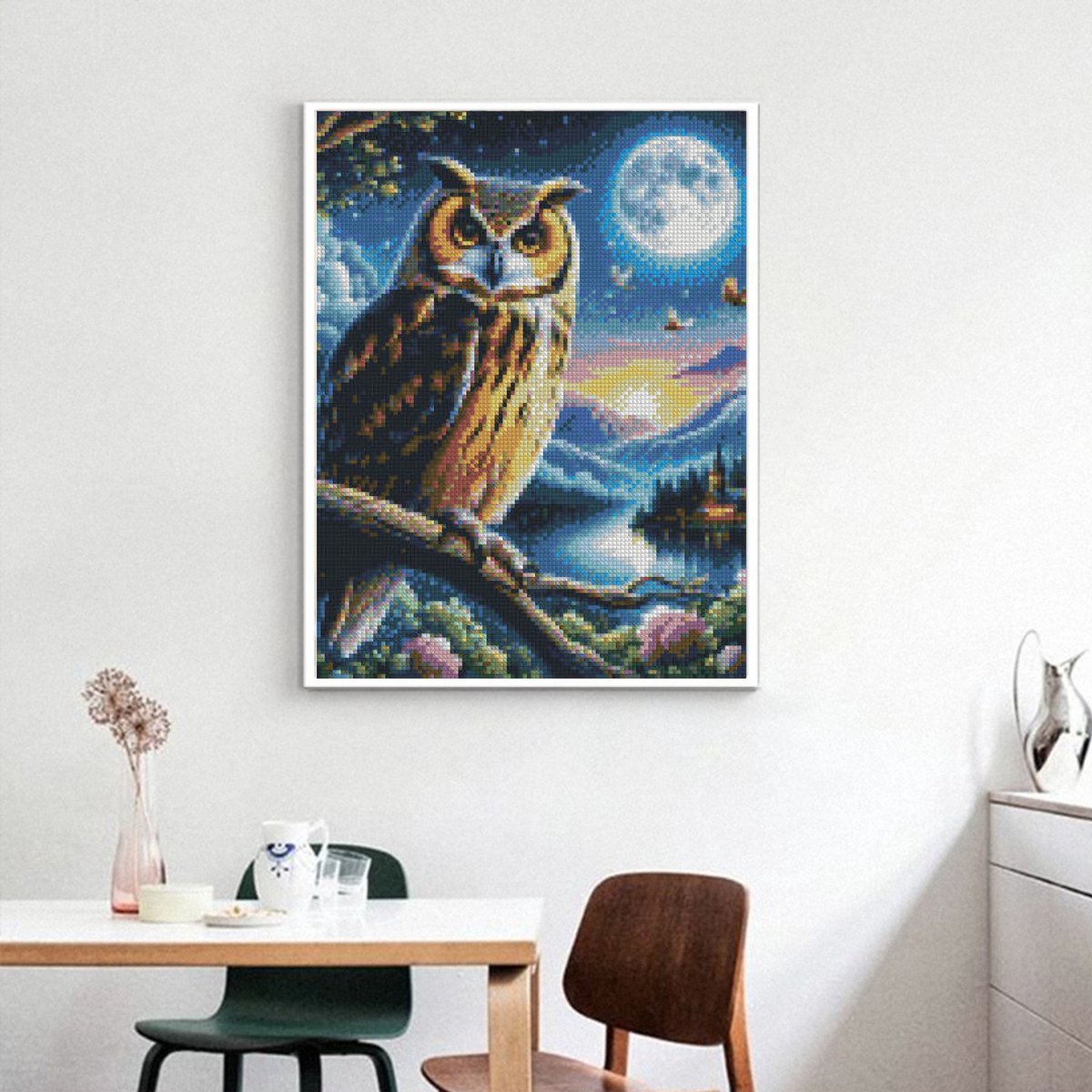 Rubye® Diamond Painting Volwassenen & Kinderen - Pakket Volledig - Nachtuil - 30x40cm — afbeelding 5