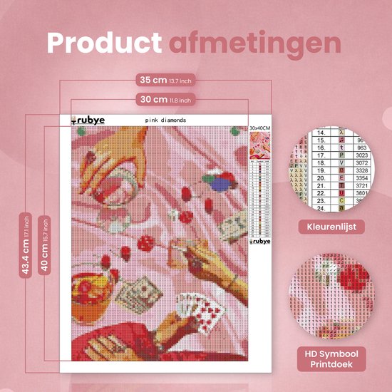 Rubye® Peinture au diamant pour adultes et enfants - Kit complet - Soirée jeux de cartes - 30x40cm