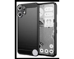 Geborsteld TPU Hoesje Geschikt voor Nothing CMF Phone 2 Pro | Beschermhoes | Back Cover | Flexibel TPU | Stijlvol Carbon | Dun | Zwart