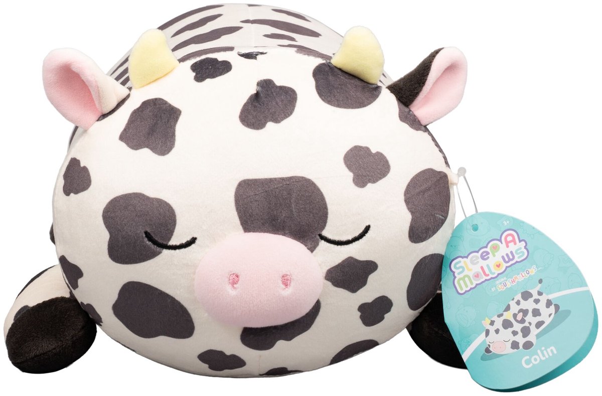 Squishmallows - Medium Plush (Colin - Black And White Cow W/Yellow Horns and Pink Snout - Sleepamallows) - 25cm Plush
