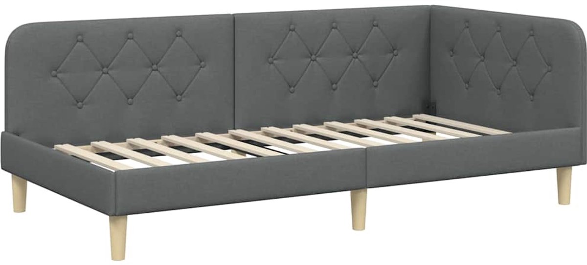 vidaXL - Hoek - Bed - Frame - Donkergrijs - 90 - x - 200 - cm - Stof