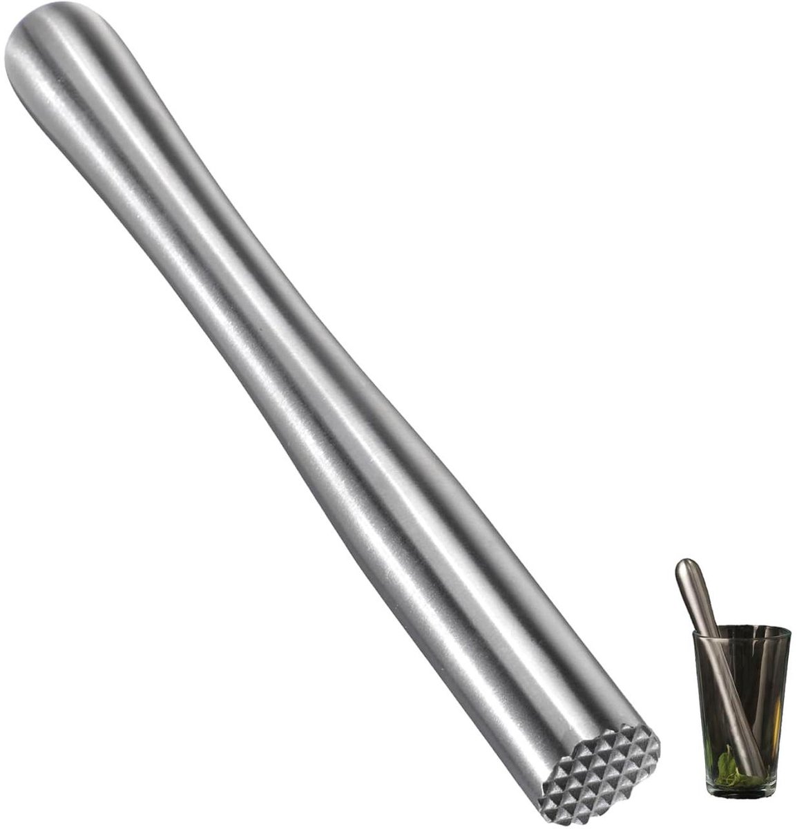 TuseRxln Cocktail Stamper - Cocktail Muddler - Ergonomisch Gevormd Voor Cocktails En Frisdranken - 1 Stuk - Zilver
