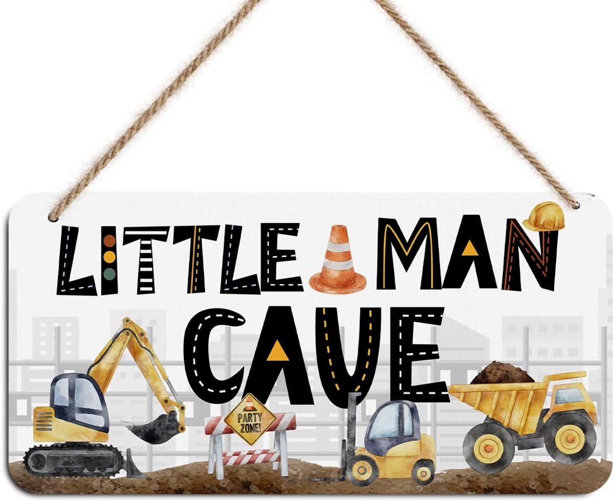 Houten Deurbord Jongens Kamer Decoratie met Bouw Voertuig Thema Rustieke Muurhanger