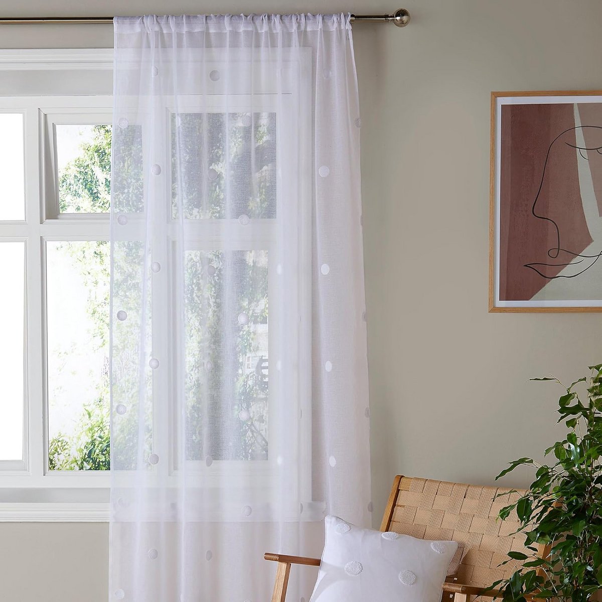 Voile Gordijn Wit met Stippen - Lichtdoorlatend Panneel 140x228 cm