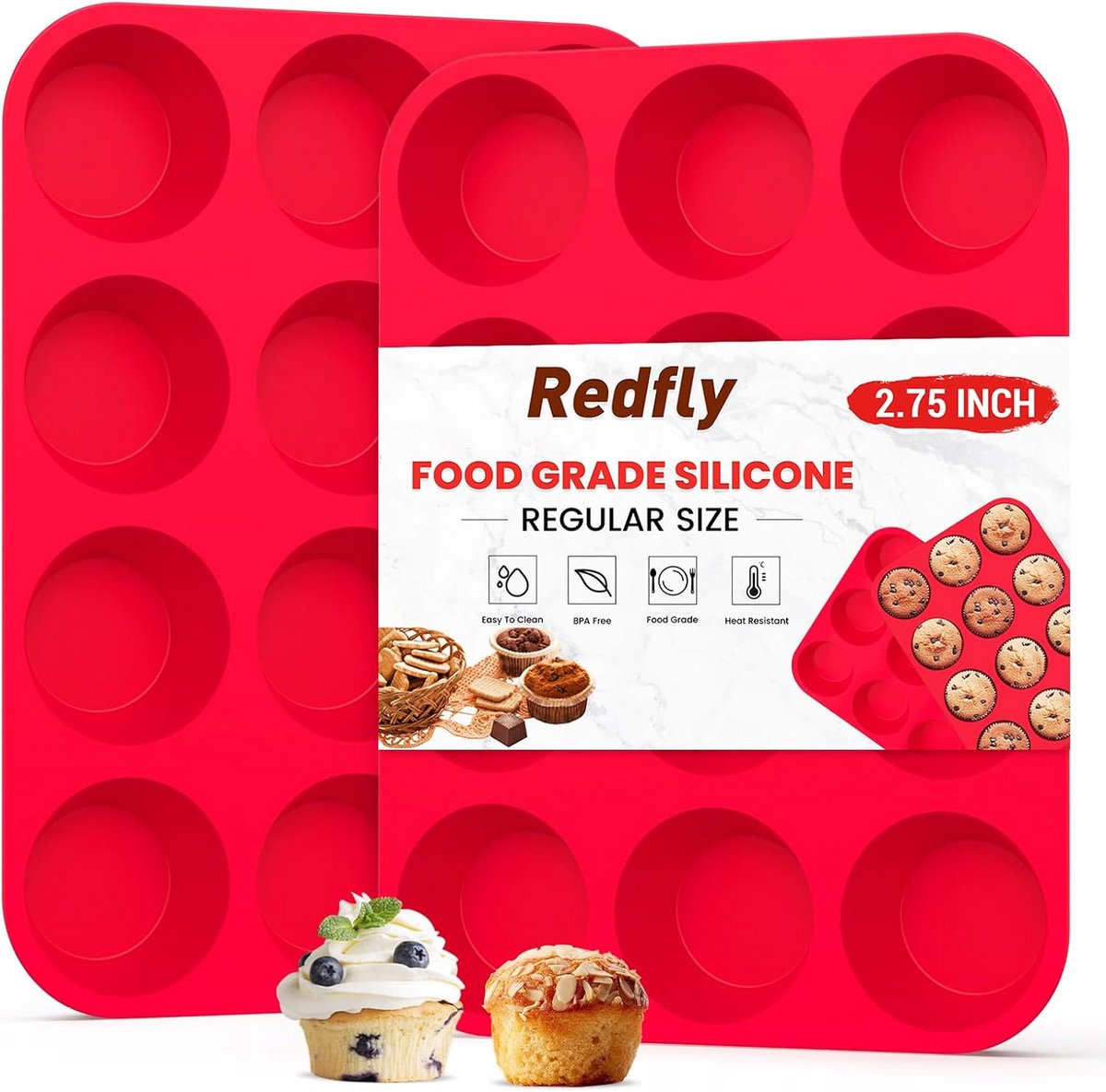 Set van 2 Siliconen Muffin- en Cupcakevormen voor Bakken (12 Gaten)