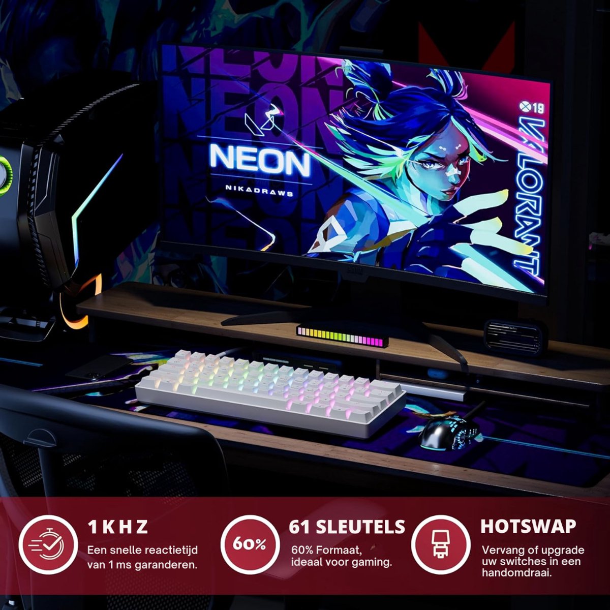 VH Supplies® Mechanical Keyboard - Mechanisch Toetsenbord - Gaming Keyboard - 60% - USB thumbnail 5