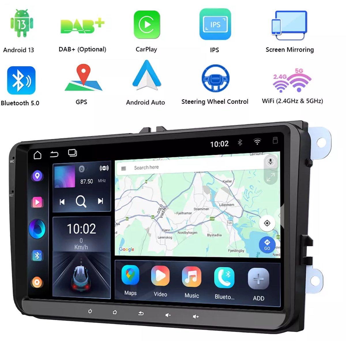 Autoradio-Android 13 Autoradio Radio GPS Navigatie 2+32G voor Bora 2006-2015, voor Caddy 2003-2015 met Carplay Android Auto 9in Autoradio met Bluetooth WiFi FM/RDS SWC Spiegel Link + AHD Achteruitrijcamera/Microfoon