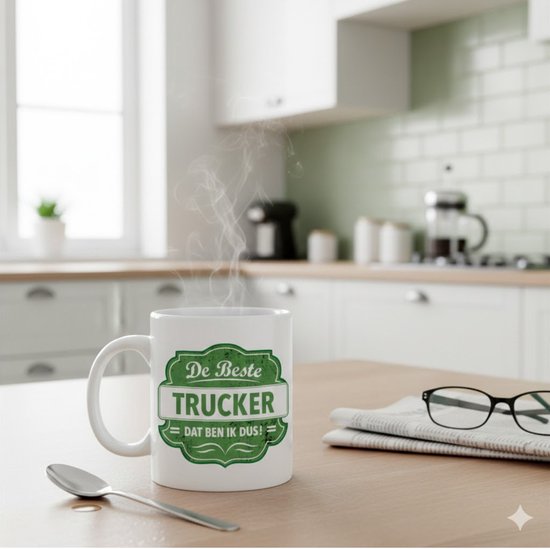 Le meilleur cadeau de camionneur tasse à café / tasse à thé blanc avec emblème vert - 300 ml - céramique - tasse cadeau pour chauffeur de camion / chauffeur de camion