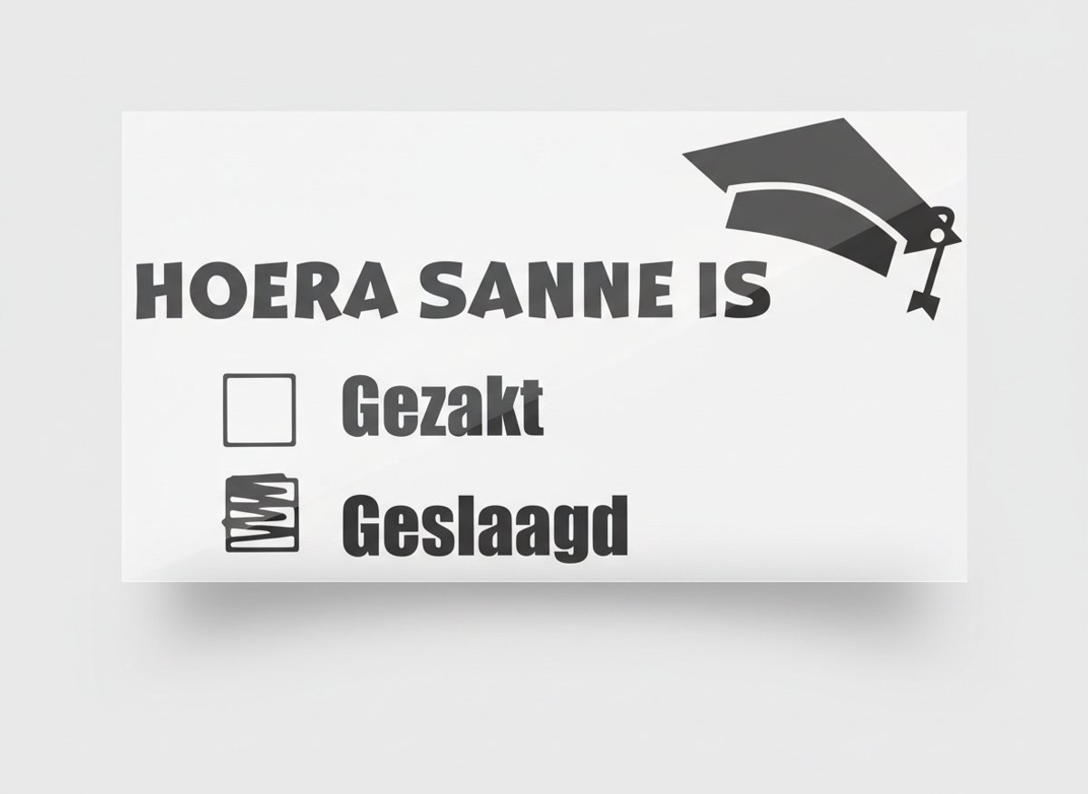 Geslaagd met Naam vinkje - Raamsticker - Gepersonaliseerd - Kan gespiegeld geleverd worden - 50x27cm - mail naam naar: info@hipmetpitcreaties.be