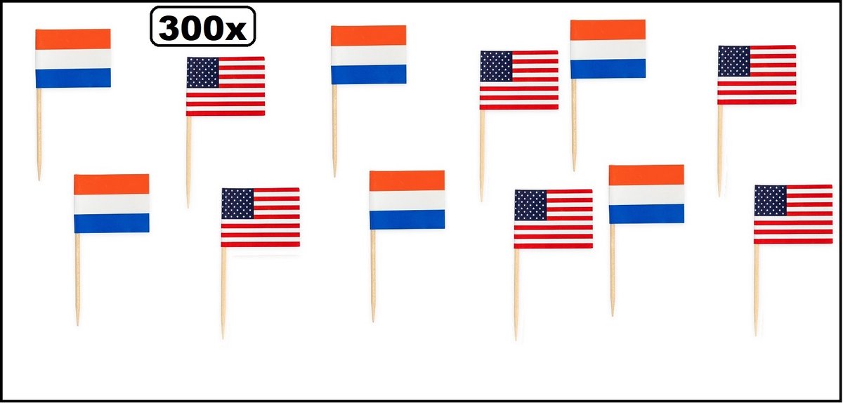 300x Cocktail prikker USA / Holland mix - Landen festival party fun winterfeest thema feest cocktail prikker