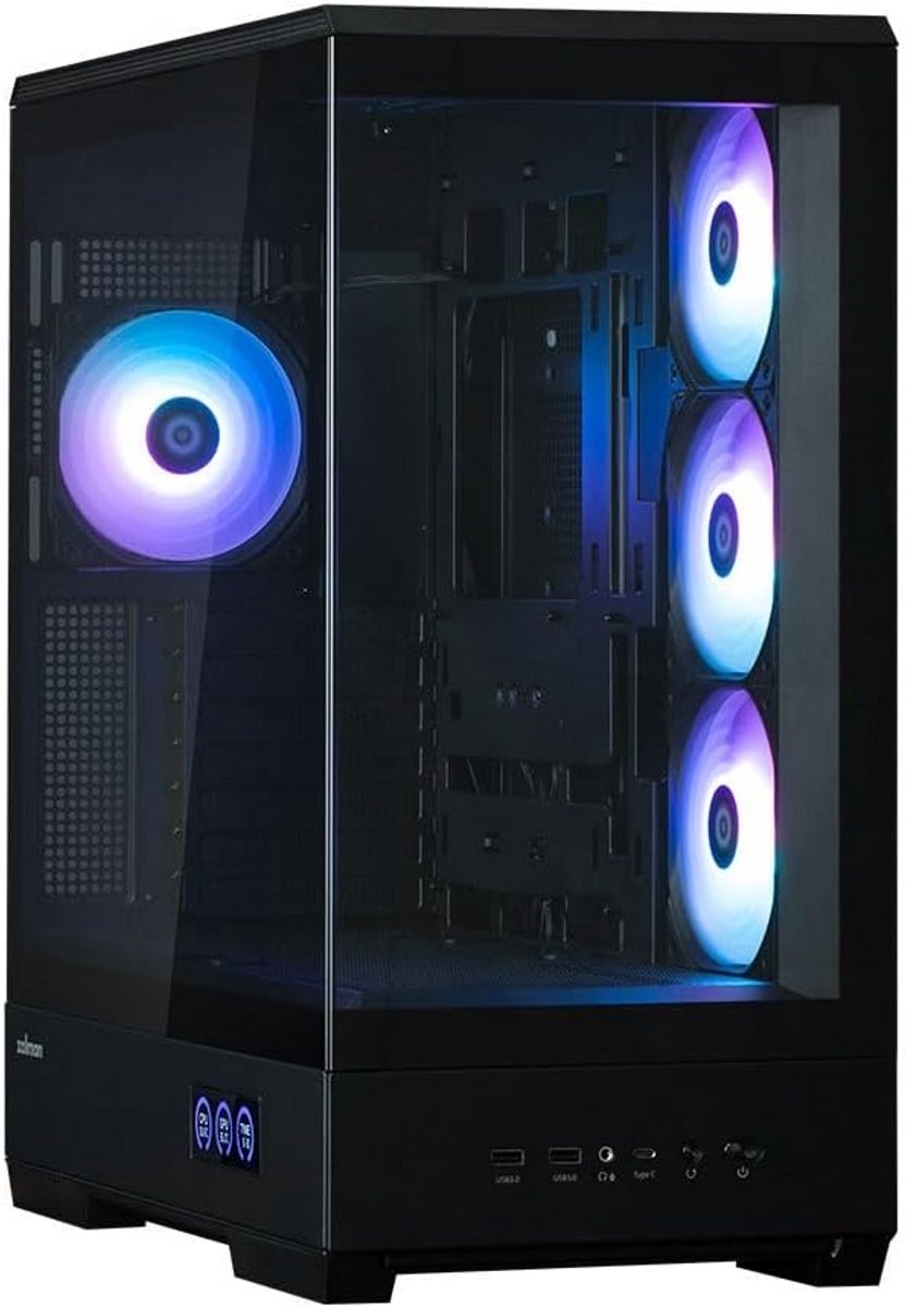 Panoramische PC Behuizing Mid-Tower met Gehard Glas en RGB Fans