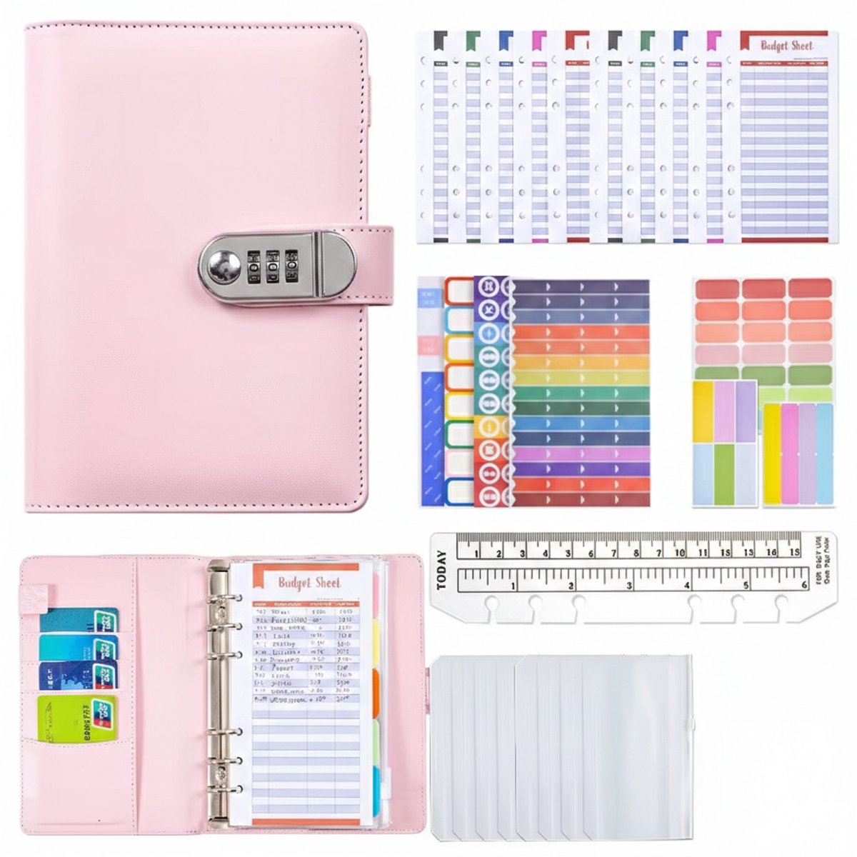 Consumerce® Budget Planner met Geldmapjes en Slot Pink – Budgetplanners - Budgetplanner Kasboek – Huishoudboekje – Budget Binder – Budgetplanner Invulboekjes – Kasboekje in en uitgaven – Kasboek Huishoudboek – Uitgaven Boekje - Roze