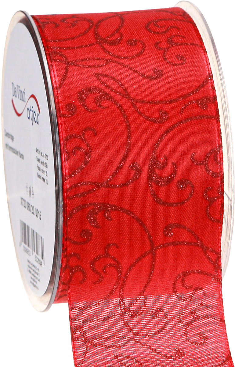 Kerstlint met bloemenornamenten rood 60mm 15m