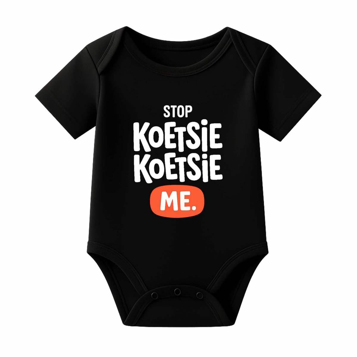 Romper met Tekst Baby – Stop koetsie koetsie me – Zwart – Korte mouw – Maat 86/92