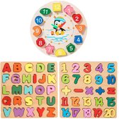 DMG Supply Spelset - Houten Letters - Alfabet Speelgoed - Rekenbord Leren Tellen - Houten Speelklok - Educatieve Leerklok - Houten Puzzel - Kinderpuzzel - 3 Spellen - Vanaf 3 Jaar