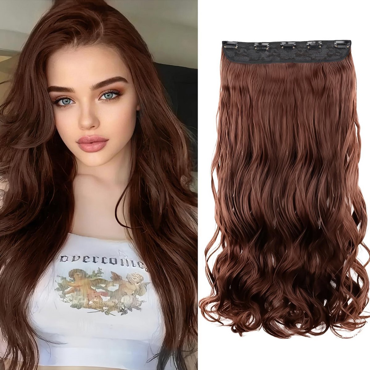 Golvende Clip-In Haarverlenging 60cm Synthetisch Roodbruin voor Extra Volume