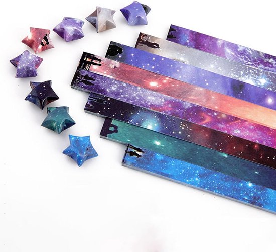 Heveer Origami Sterren Papier – 1100 Vellen, 27 Regenboogkleuren + 8 Sterrenhemelpatronen, Voor Het Vouwen Van Gelukssterren En Knutselprojecten