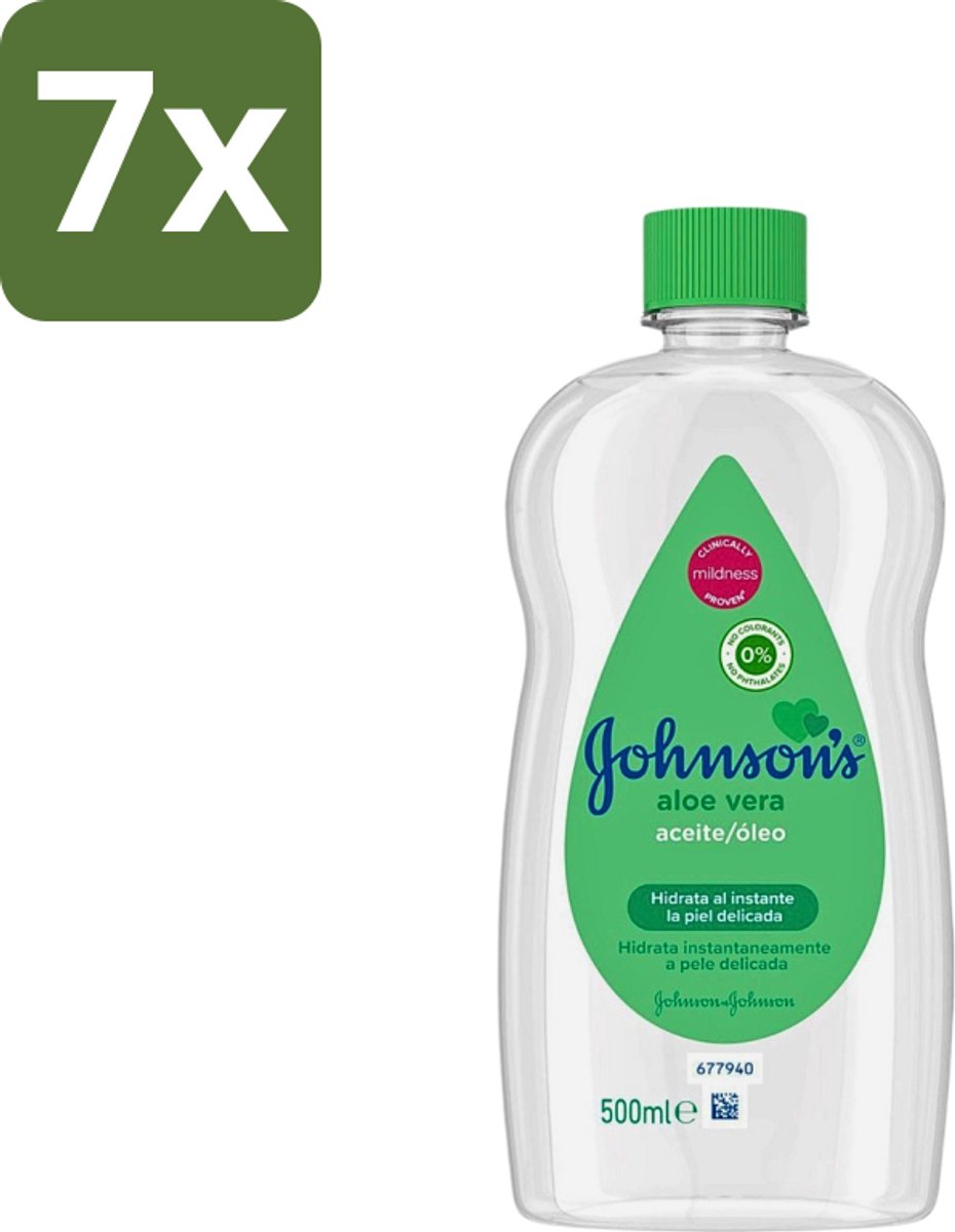 7 x Johnson's - Baby Olie - Aloe Vera - Hydrateerd Gevoelige Huid - 500 ml - Babyolie - Aloe Vera - Gevoelige Huid - Melkkorst Verwijderen - Hydraterende Olie