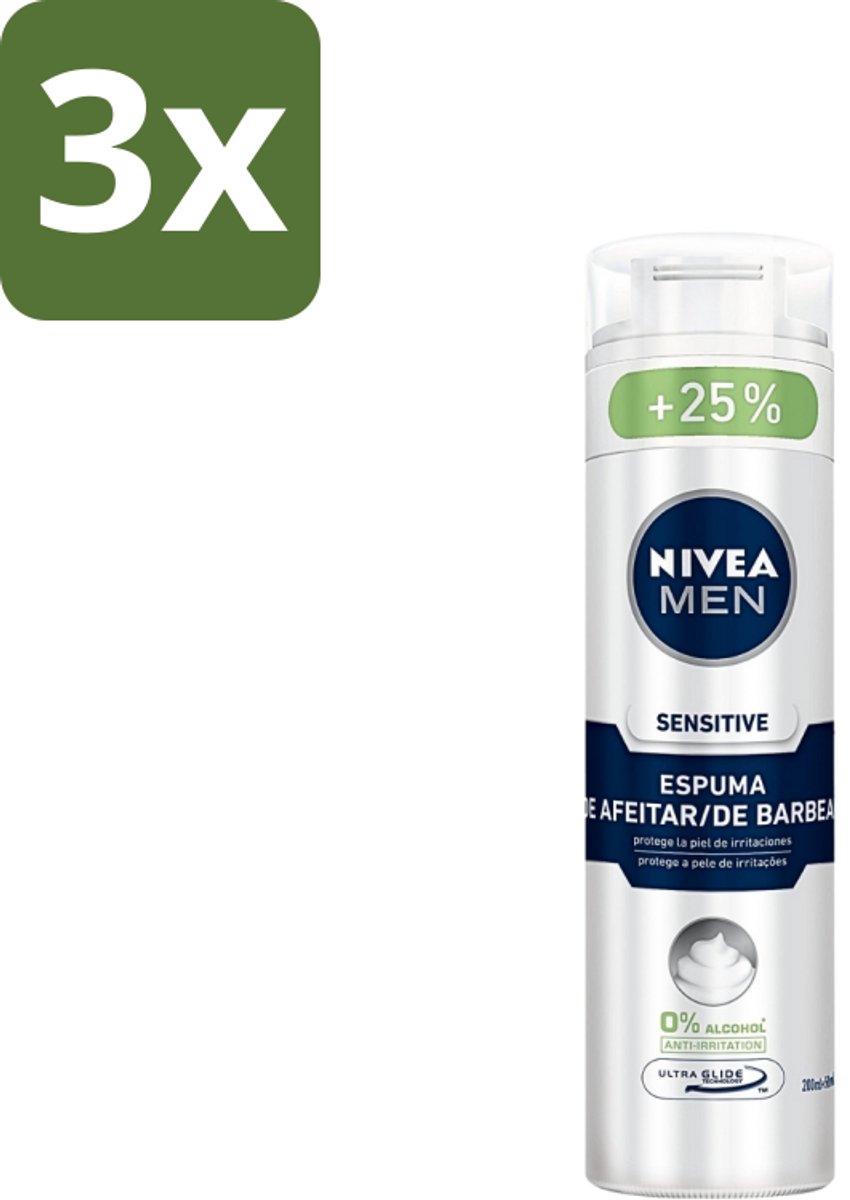 Nivea - Men - Sensitive Shaving Foam - Beschermt Tegen Irritaties - 250 ml - Bulkverpakking - 3 stuks